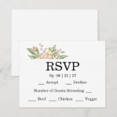 Elegant Floral Botanical Rose Pink Wedding 出欠カード (正面/裏面)