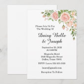 Elegant Floral Botanical Rose Pink Wedding 招待状 (正面/裏面)