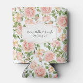 Elegant Floral Botanical Rose Pink Wedding 缶クーラー (裏面)