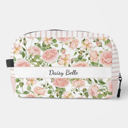 Elegant Floral Botanical Rose Pink Wedding Pouch ドップキット (正面)