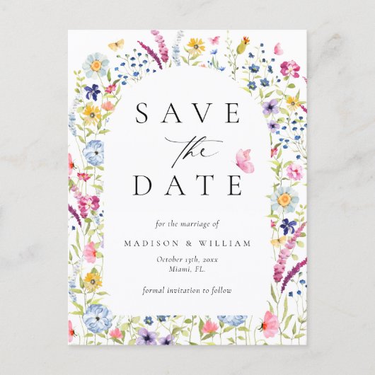 Elegant Floral Botanical Rustic Save the Date ポストカード (正面)