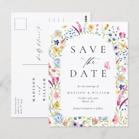 Elegant Floral Botanical Rustic Save the Date ポストカード (正面/裏面)
