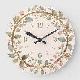 Elegant Floral Botanical Wall Clock with flowers ラージ壁時計