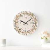 Elegant Floral Botanical Wall Clock with flowers ラージ壁時計 (ホーム)