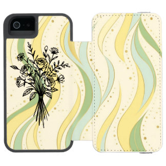 Elegant Floral Bouquet Line Art iPhone SE/5/5sウォレットケース