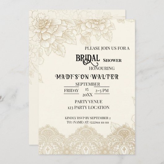Elegant Floral Bridal Shower Invitation 招待状 (正面/裏面)