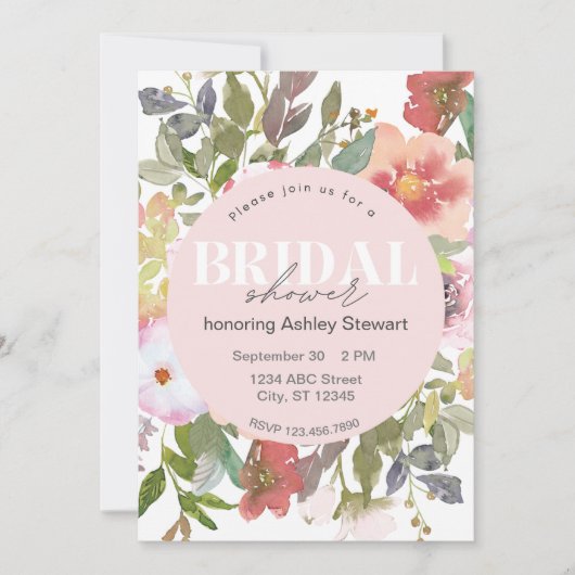 Elegant Floral Bridal Shower Invitation 招待状 (正面)