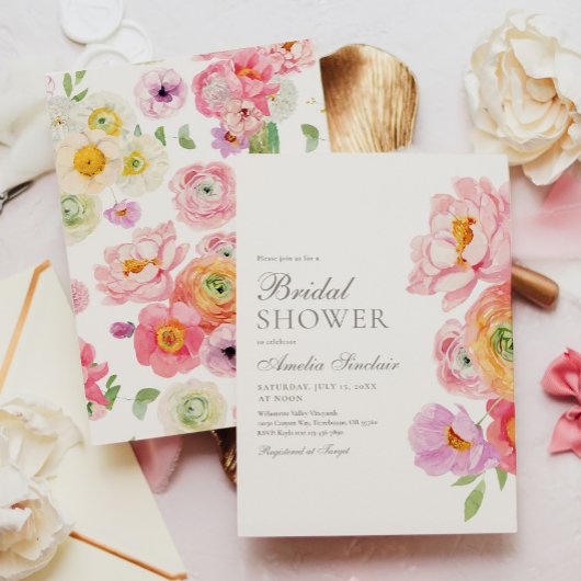 Elegant Floral Bridal Shower Invitation 招待状