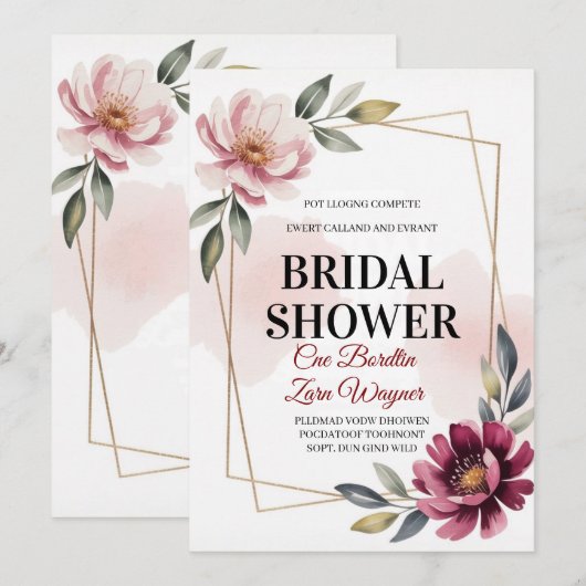 Elegant Floral Bridal Shower Invitation | Modern  招待状 (正面/裏面)