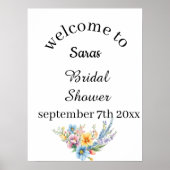 Elegant Floral Bridal Shower Welcome Sign ポスター (正面)