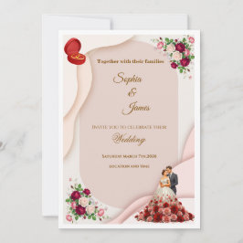 Elegant Floral Bride and Groom Wedding Invitation 招待状