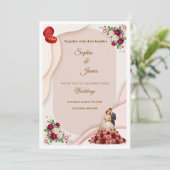 Elegant Floral Bride and Groom Wedding Invitation 招待状 (スタンド正面)