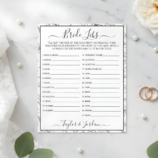 Elegant Floral Bride Libs Bridal Shower Game 