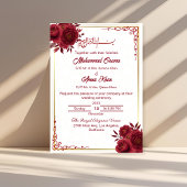 Elegant Floral Burgundy and Gold Islamic Wedding  招待状
