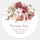 Elegant Floral Burgundy Blush Wedding Envelope  ラウンドシール (正面)