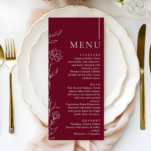 Elegant Floral Burgundy Formal Wedding Dinner メニュー