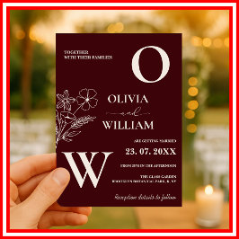 Elegant Floral Burgundy & Ivory Formal Wedding 招待状