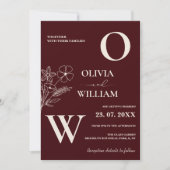 Elegant Floral Burgundy & Ivory Formal Wedding 招待状 (正面)