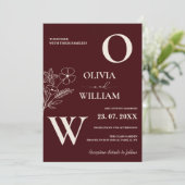 Elegant Floral Burgundy & Ivory Formal Wedding 招待状 (スタンド正面)