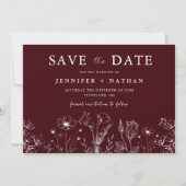 Elegant Floral Burgundy Save the Date Card  セーブザデート (正面)