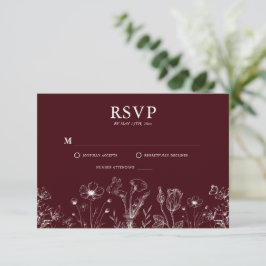 Elegant Floral Burgundy Wedding  出欠カード