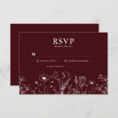 Elegant Floral Burgundy Wedding  出欠カード (正面/裏面)