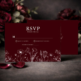 Elegant Floral Burgundy Wedding  出欠カード