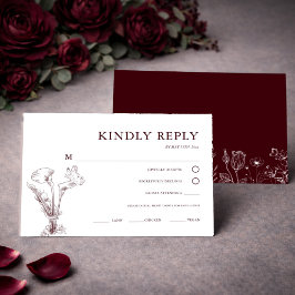 Elegant Floral Burgundy Wedding  出欠カード