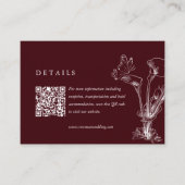 Elegant Floral Burgundy Wedding Details QR Code  エンクロージャーカード (正面)