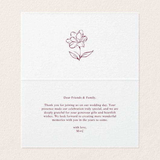 Elegant Floral Burgundy Wedding Folded Thank You (内部フラット)