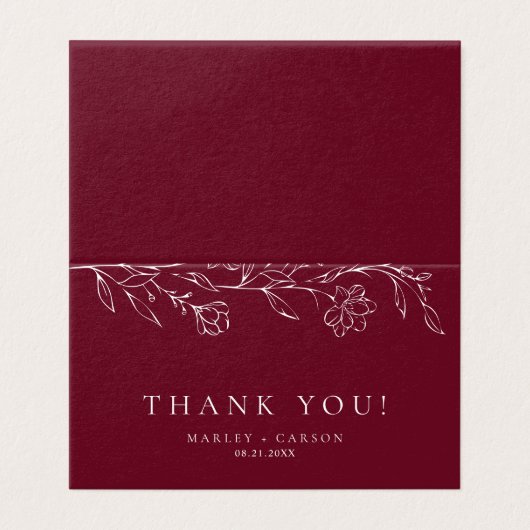 Elegant Floral Burgundy Wedding Folded Thank You (外部フラット)
