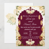 Elegant Floral Burgundy Wedding Invitation  招待状 (正面/裏面)