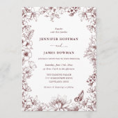 Elegant Floral Burgundy Wedding Invitation 招待状 (正面)