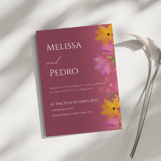 Elegant Floral Burgundy Wedding Invitation 招待状