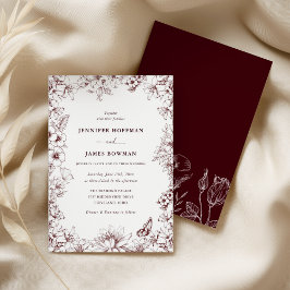 Elegant Floral Burgundy Wedding Invitation 招待状