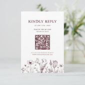 Elegant Floral Burgundy Wedding QR Code 出欠カード (スタンド正面)