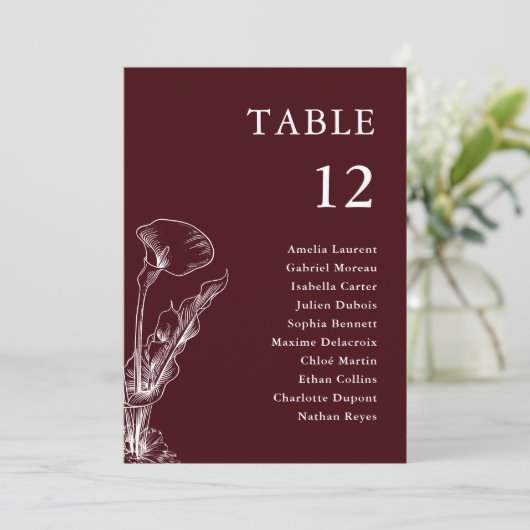 Elegant Floral Burgundy Wedding Seating Chart (スタンド正面)