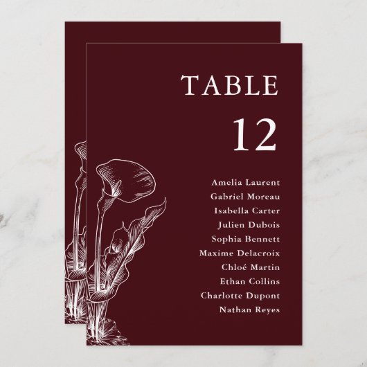 Elegant Floral Burgundy Wedding Seating Chart (正面/裏面)