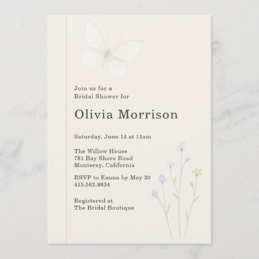 Elegant Floral Butterflies QR Code Bridal Shower 招待状 (正面)