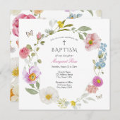 Elegant Floral Butterfly Baptism Invitation 招待状 (正面/裏面)