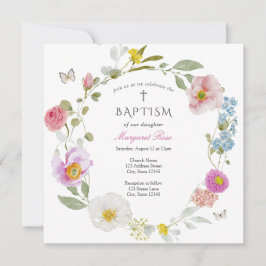 Elegant Floral Butterfly Baptism Invitation 招待状