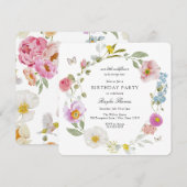 Elegant Floral Butterfly Birthday Invitation 招待状 (正面/裏面)