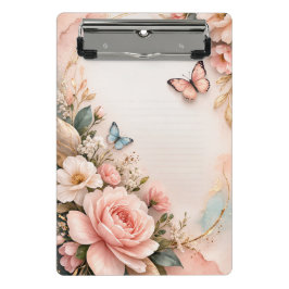 Elegant Floral Butterfly Clipboard ミニクリップボード