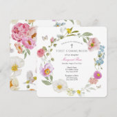 Elegant Floral Butterfly Communion Invitation 招待状 (正面/裏面)