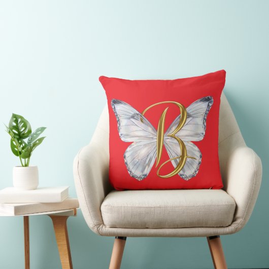 Elegant Floral Butterfly Letter B - Artistic Monog クッション (椅子)