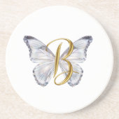 Elegant Floral Butterfly Letter B - Artistic Monog コースター (正面)