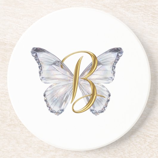 Elegant Floral Butterfly Letter B - Artistic Monog コースター (正面)
