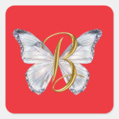 Elegant Floral Butterfly Letter B - Artistic Monog スクエアシール (正面)