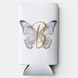 Elegant Floral Butterfly Letter B - Artistic Monog スリム缶クーラー