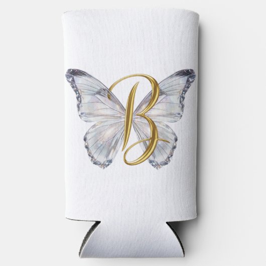 Elegant Floral Butterfly Letter B - Artistic Monog スリム缶クーラー (正面)